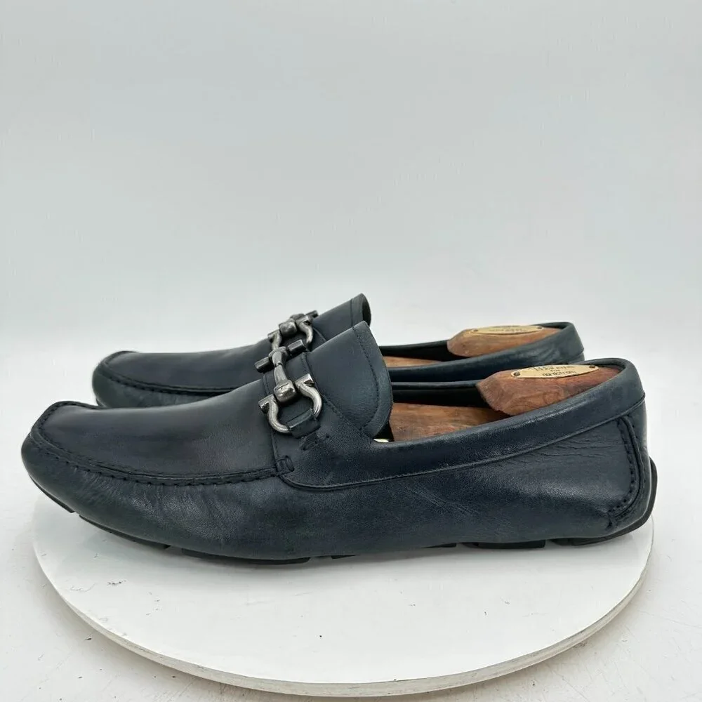 Salvatore Ferragamo Men Size 8.5EE Dark Green Leather Horsebit Loafer Shoes